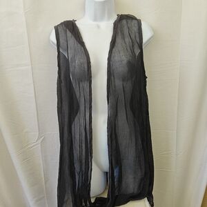 VTG Blue Fish Mesh Silk Navy Blue Boho Blouse Size 0 Women's